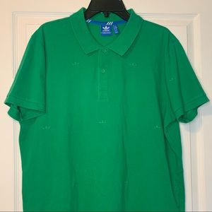 RARE VINTAGE Adidas Green Polo Shirt All Over Embroidered Logo Mens XL